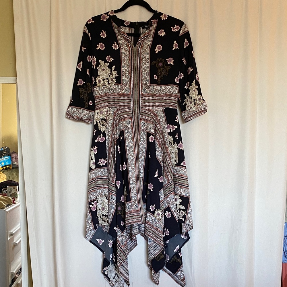 Floral Black and White Women's Dress 100% polyester